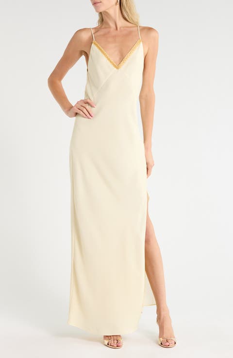 Rissa Embroidered V-Neck Slipdress
