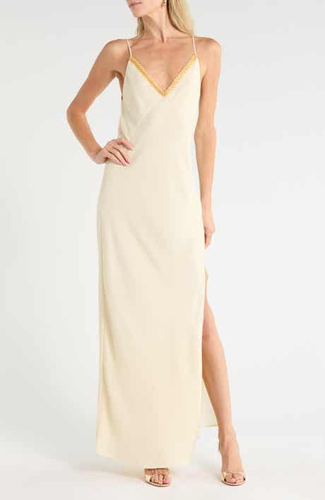 Rissa Embroidered V-Neck Slipdress