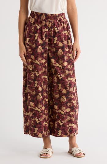 Democracy Skyrise Print Crop Wide Leg Pants In Brown