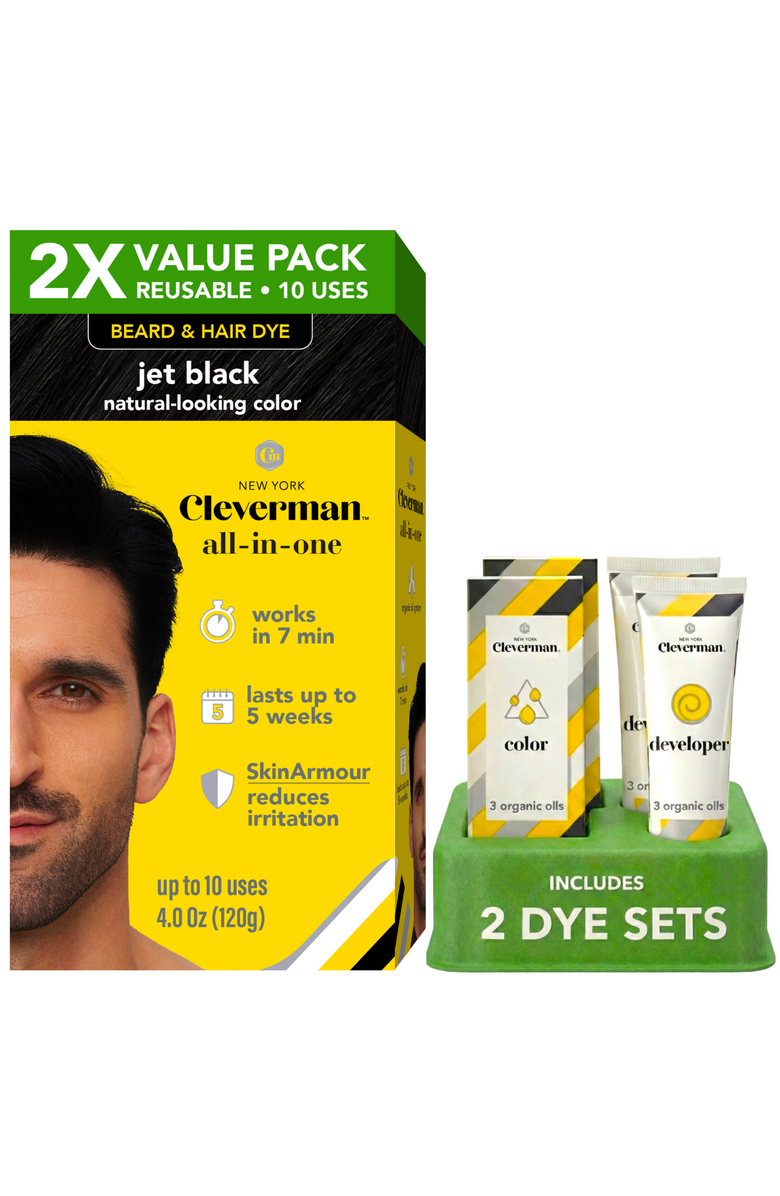 Cleverman 2X Pack Reusable Beard & Hair Dye Kit, Main, color, Jet Black