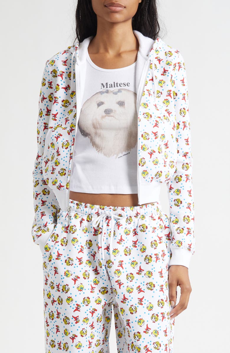 Ashley Williams Girl Baby Print Shrunken Full Zip Hoodie, Main, color, White