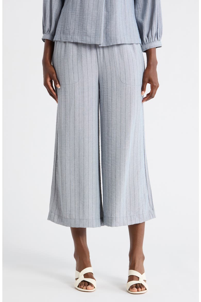 Tie Waist Crop Wide Leg Pants, Main, color, DENIM/ BLACK STRIPE