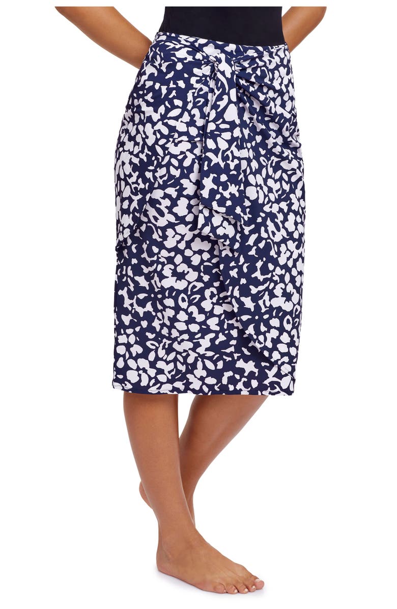 Gottex Modest Modest Faux Wrap Skirt with Tie, Alternate, color, Navy/Wh