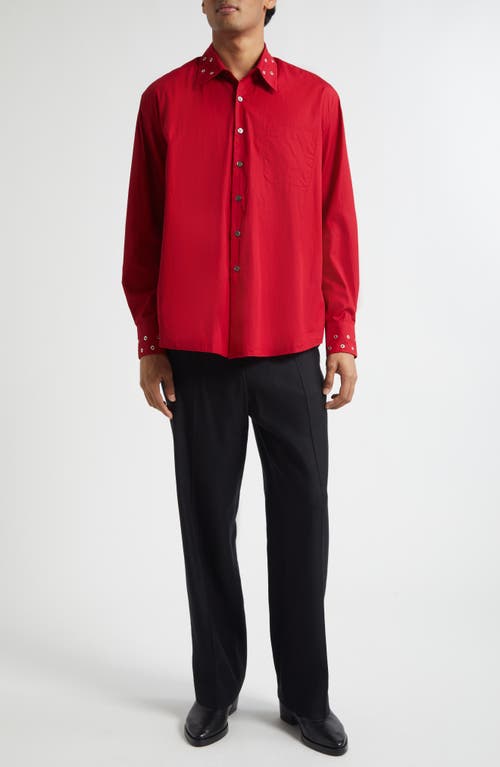 Our Legacy Above Grommet Detail Cotton Poplin Button-up Shirt In Red