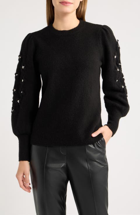 Floral Embellished Puff Sleeve Sweater