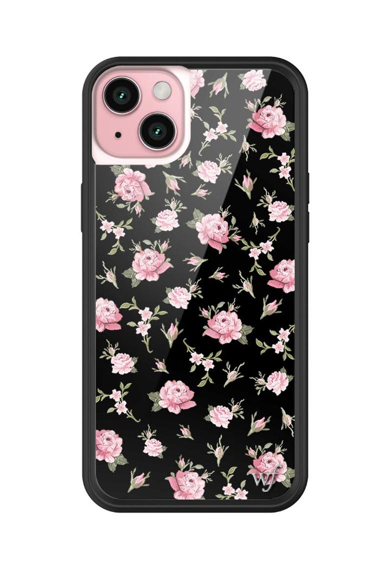 Black and Pink Floral iPhone Case, Main, color, Black