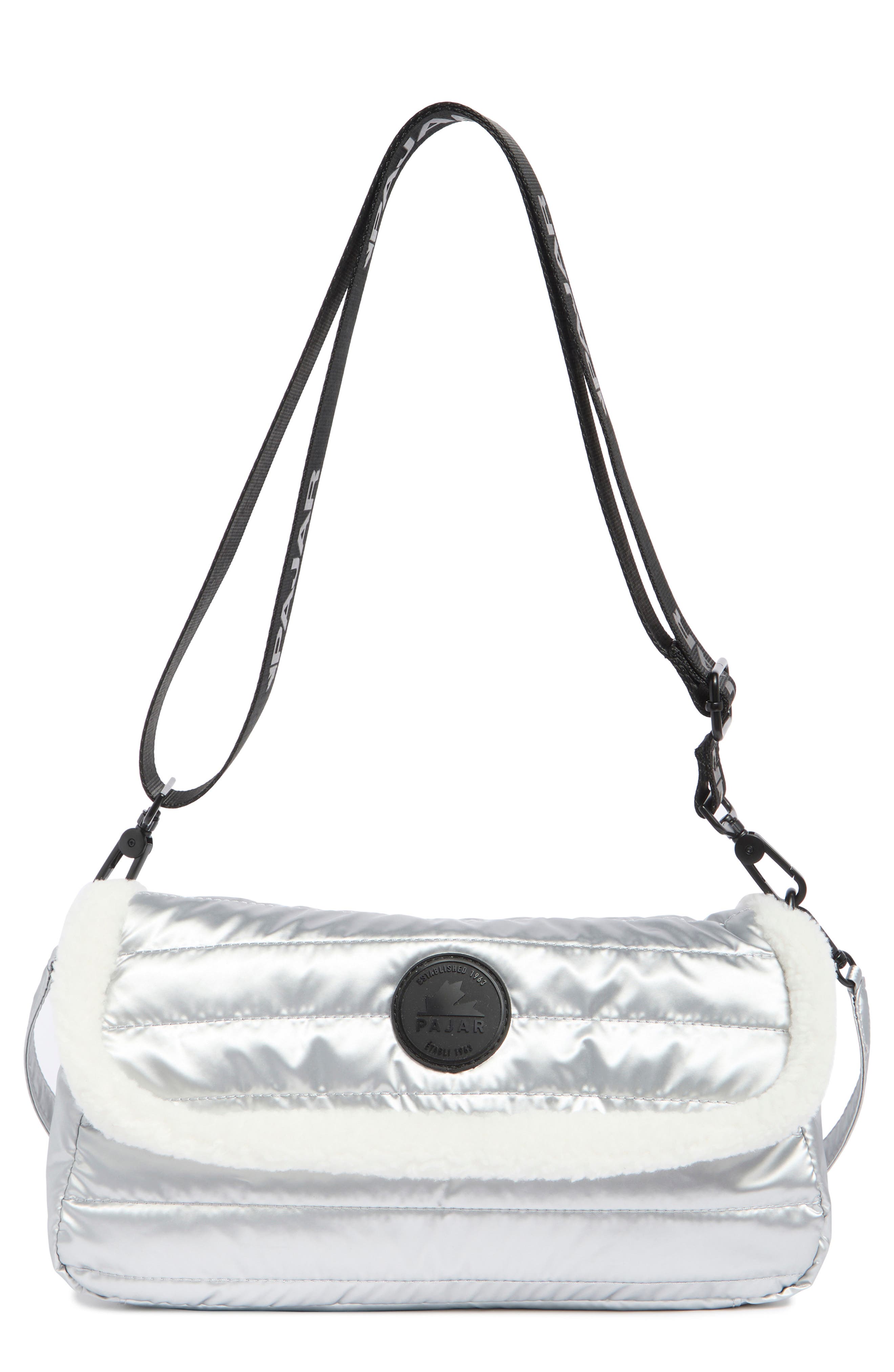 Pajar Quilted Faux Shearling Trim Convertible Shoulder Bag, Main, color, 