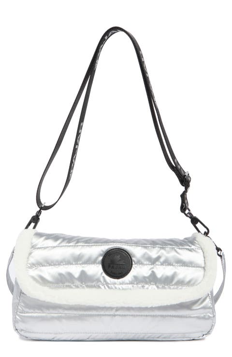 Quilted Faux Shearling Trim Convertible Shoulder Bag