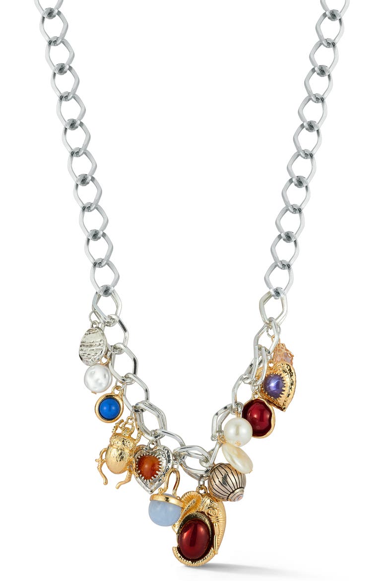 Multi Charm Pendant Necklace, Main, color, SILVER