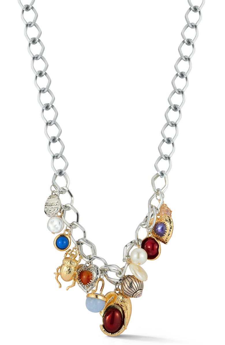 SPHERA MILANO Multi Charm Pendant Necklace, Main, color, Silver