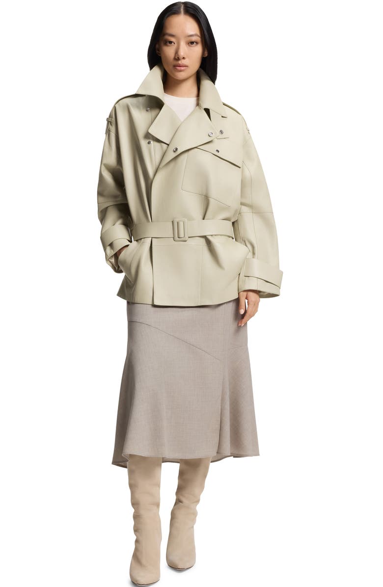 BOSS Satila Short Leather Trench Coat, Alternate, color, Pumice