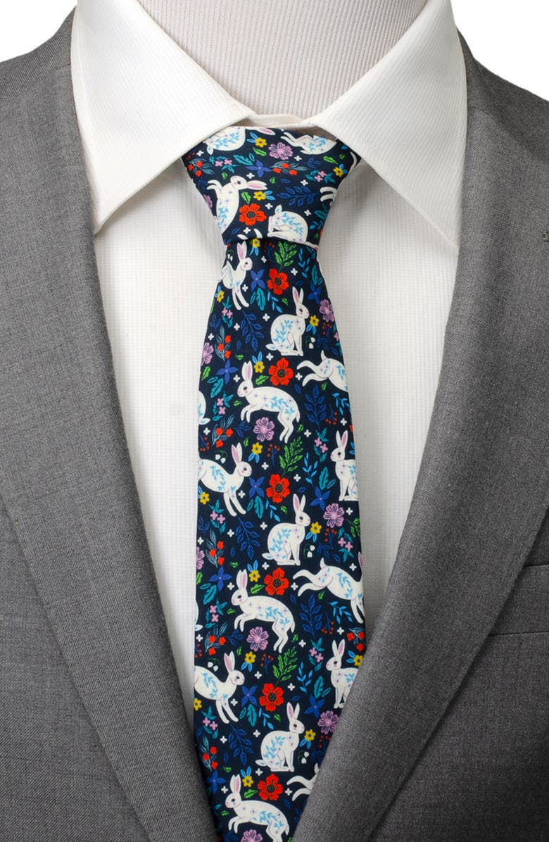 Cufflinks, Inc. Rabbit Floral Cotton Tie, Alternate, color, Black