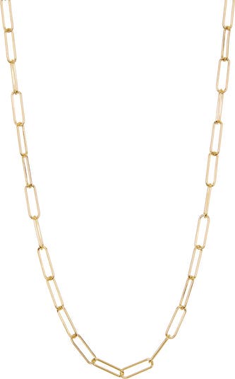 14K Gold Plated Water Resistant Paper Clip Chain Lariat Necklace