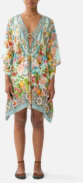 Camilla Short V Neck Kaftan W Ring Front Trim