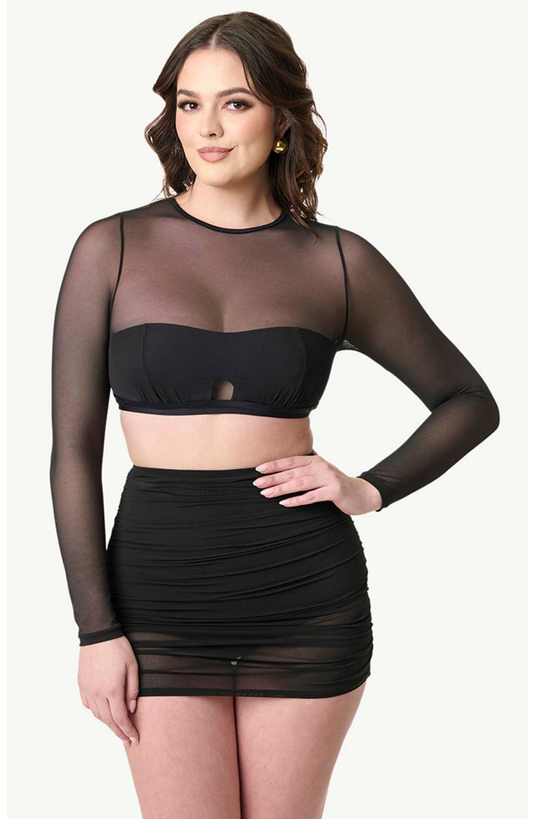 Unique Vintage Mesh Long Sleeve Swim Top, Main, color, Black