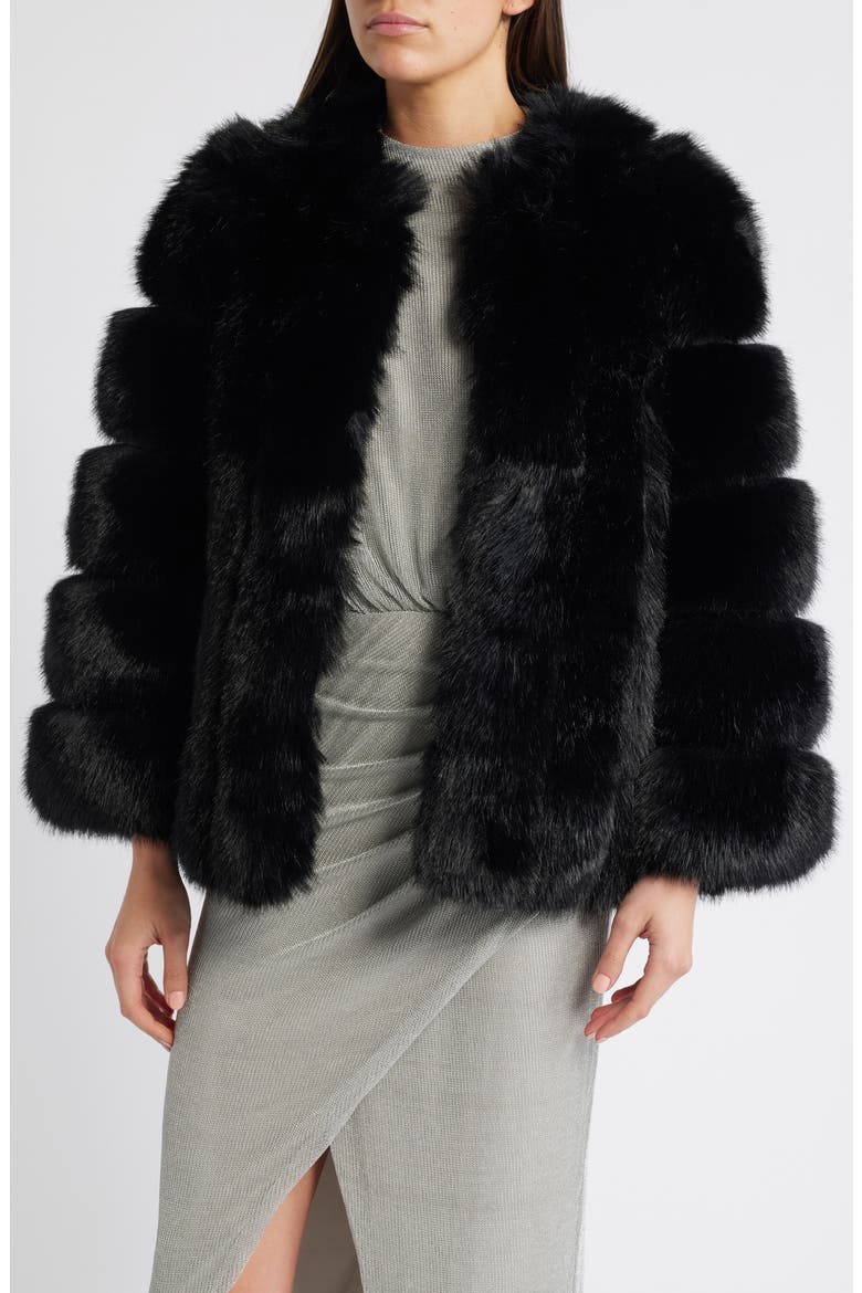 Faux Fur Jacket, Main, color, BLACK
