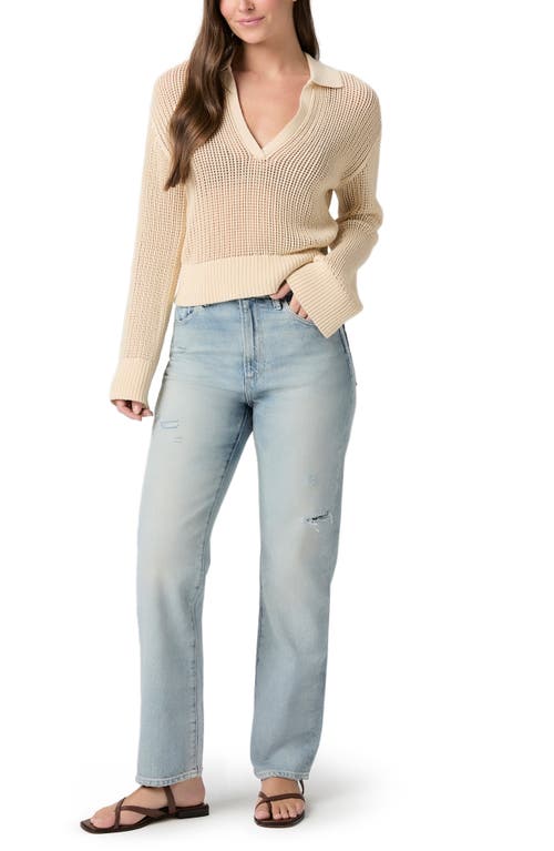 Paige Sawyer Ripped High Waist Straight Leg Jeans In Blue