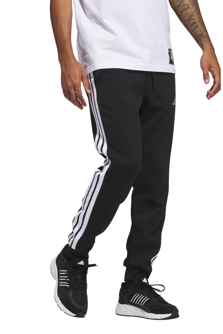 Essential 3-Stripes Fleece Joggers, Alternate, color, BLACK/WHIT