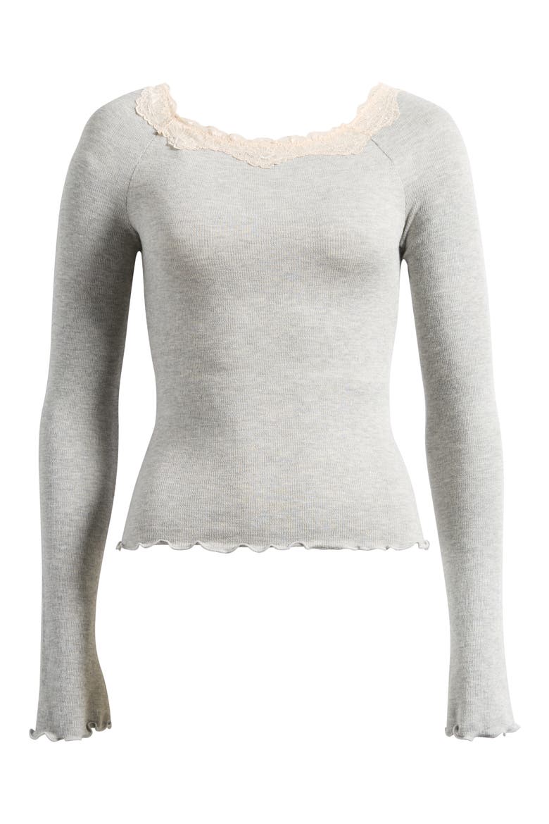 Intimately FP Oh My Darling Lace Trim Long Sleeve Top, Alternate, color, HEATHER GREY COMBO