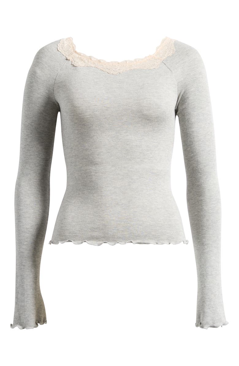 Free People Oh My Darling Lace Trim Long Sleeve Top, Alternate, color, Heather Grey Combo