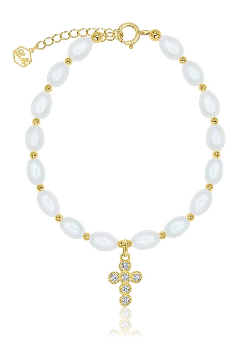 Freshwater Pearl & Cross Bracelet, Main, color, WHITE / GOLD