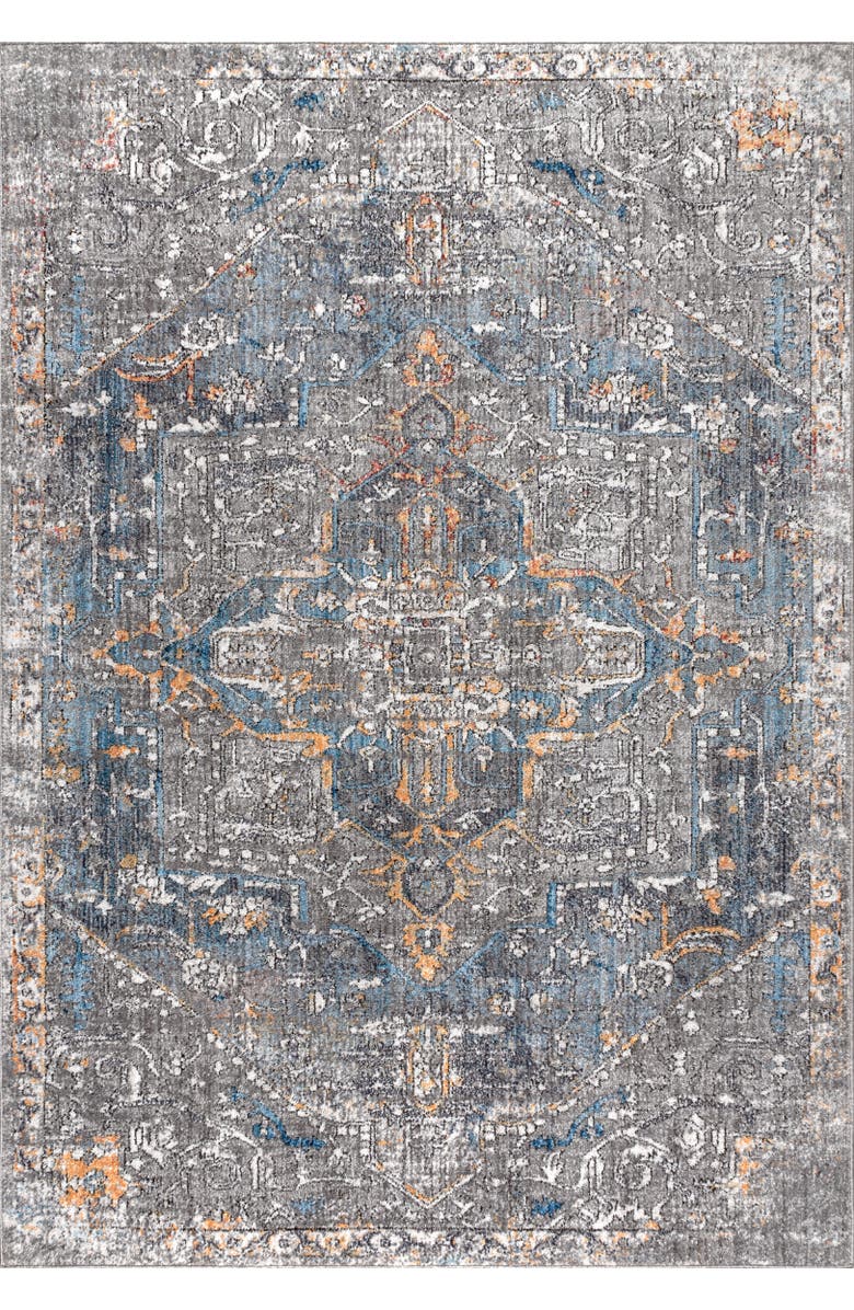 JONATHAN Y Izmir Vintage Medallion Area Rug, Main, color, Gray/Mustard/Turquoise