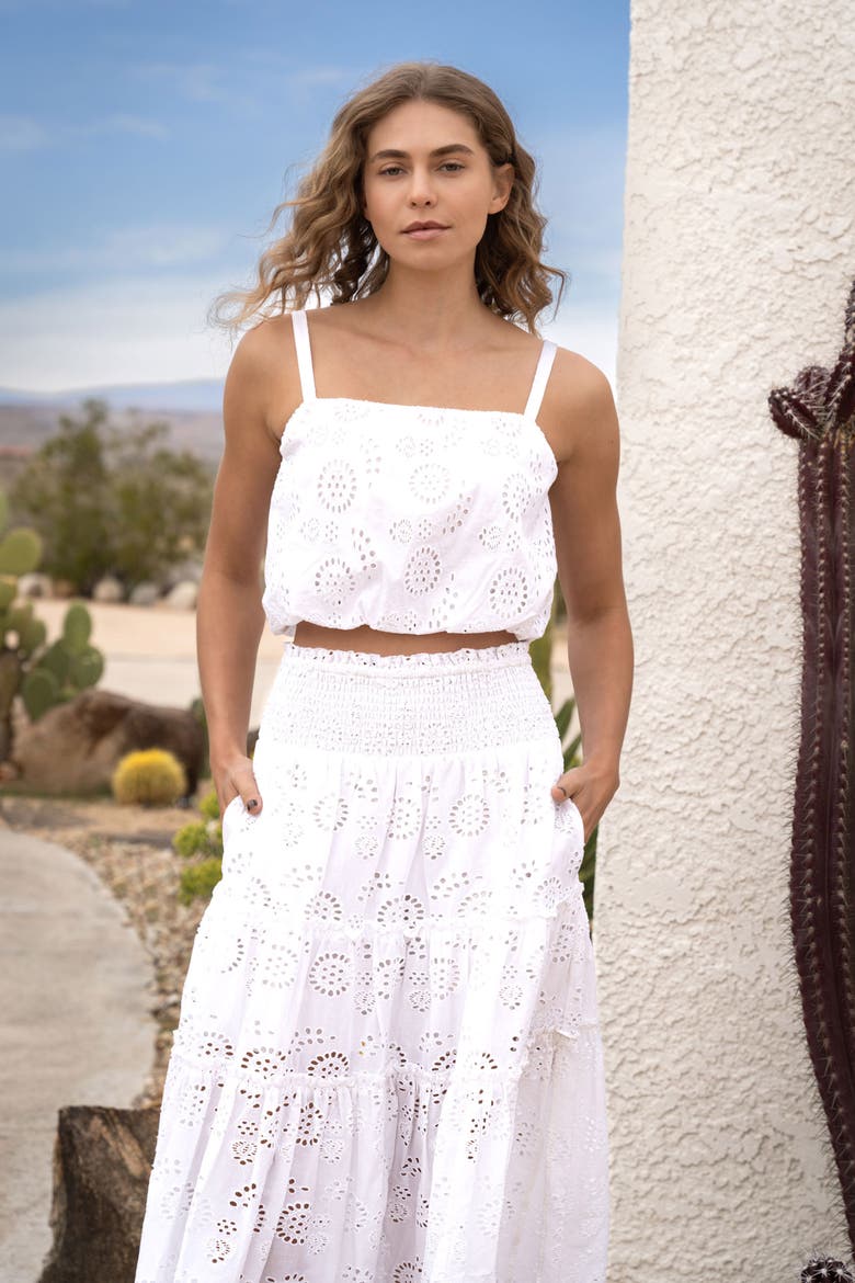 Dani Eyelet Embroidered Bubble Crop Top, Alternate, color, Fresh White