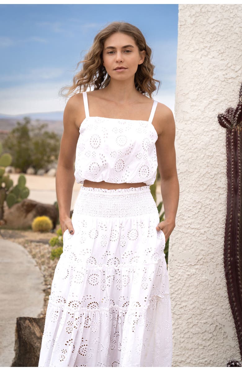 Change of Scenery Dani Eyelet Embroidered Bubble Crop Top, Alternate, color, Fresh White