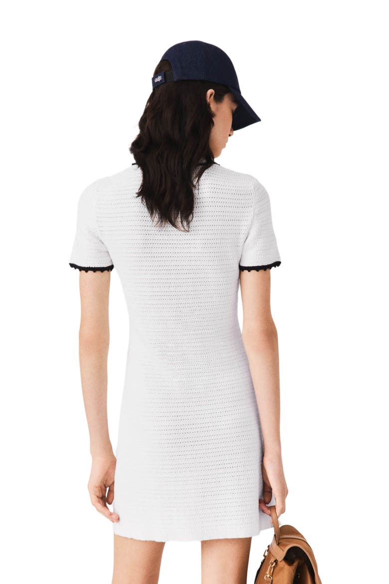 Knit polo dress with crochet, Alternate, color, White