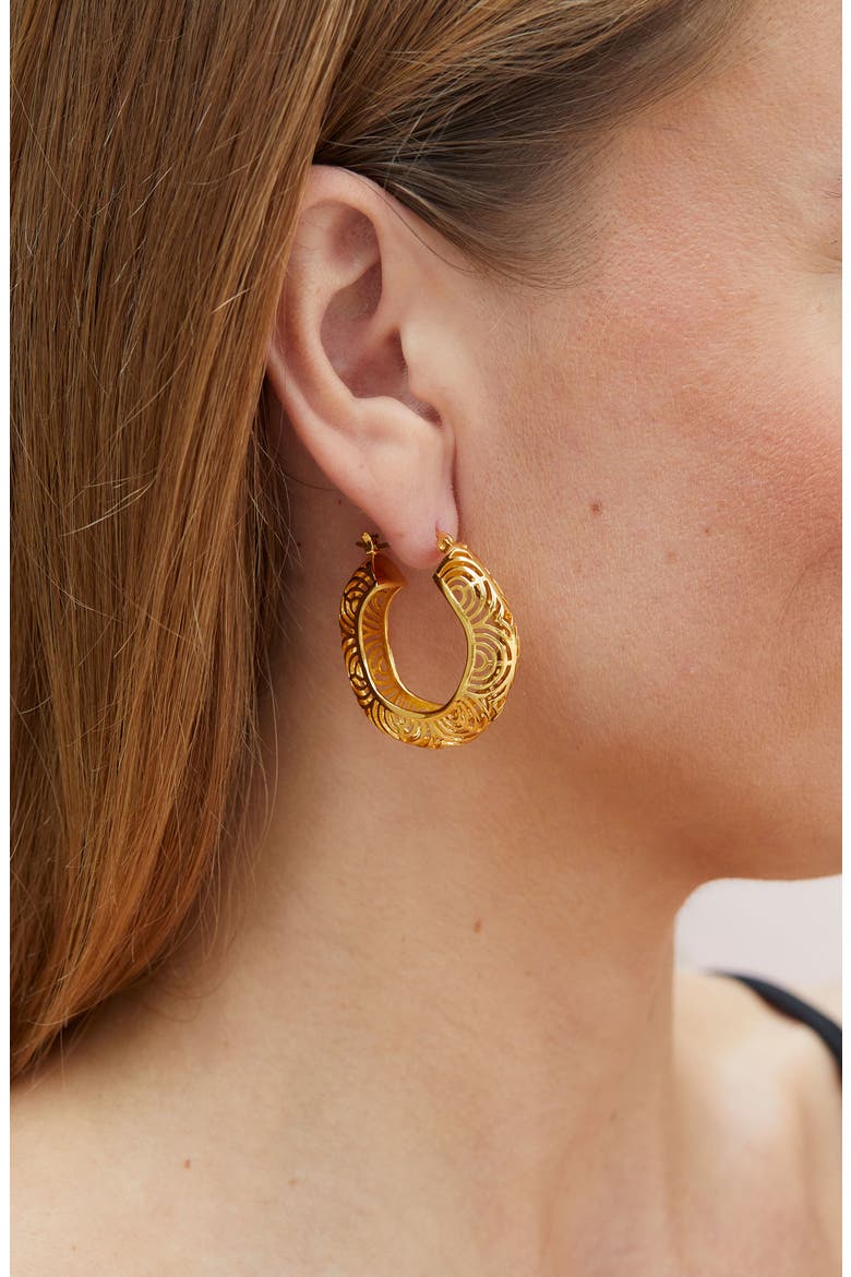 Hollow Hoop Earrings, Alternate, color, YELLOW