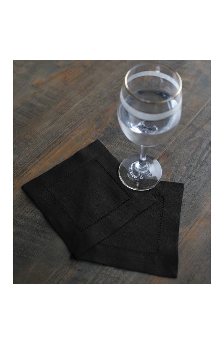 Solino Home Linen Cocktail Napkins Set of 12, 6 x 6 Inch for Dining Table, Holiday and Everyday Table Decor - Classic Hemstitch, Alternate, color, Black