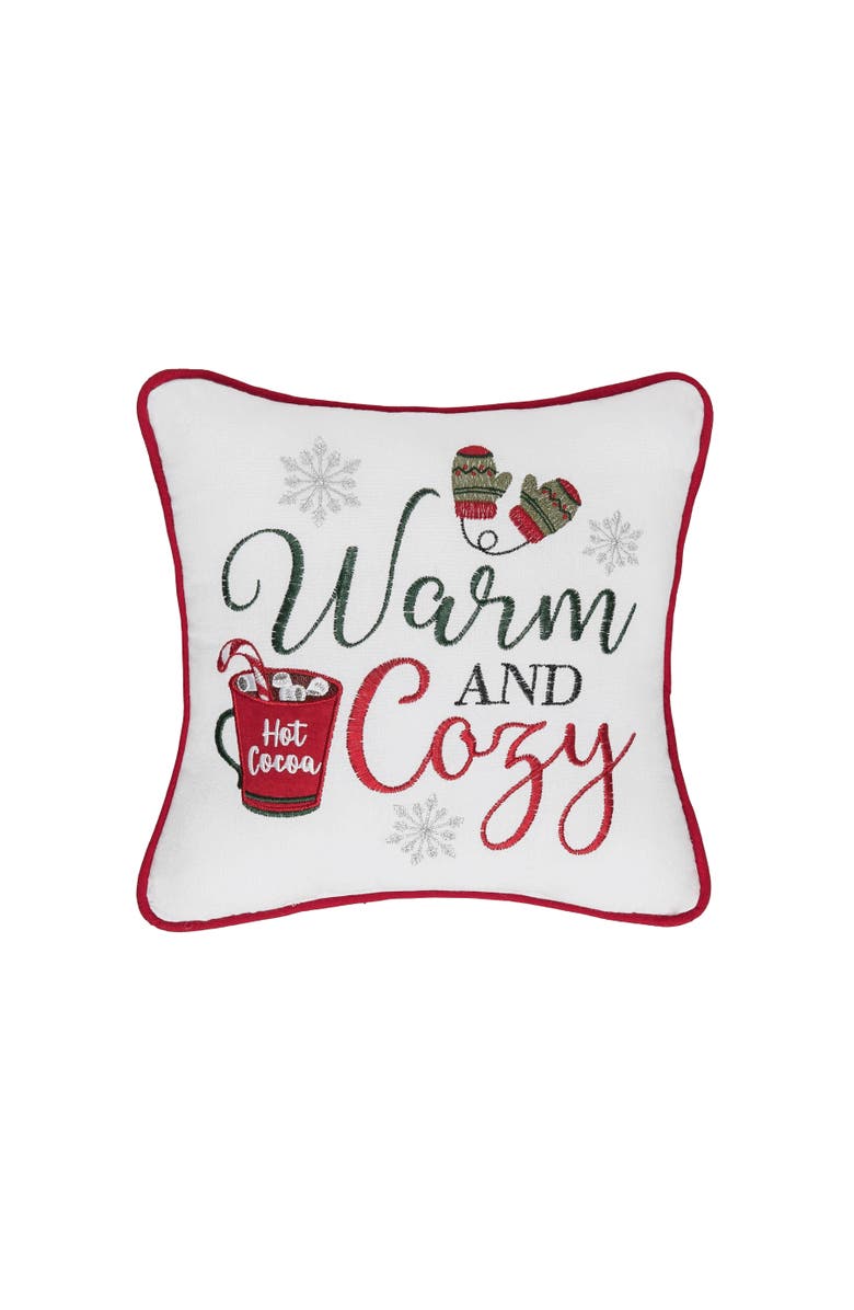 C&F Home Warm and Cozy Cocoa Mug Christmas Pillow, 10" x 10", Main, color, Red