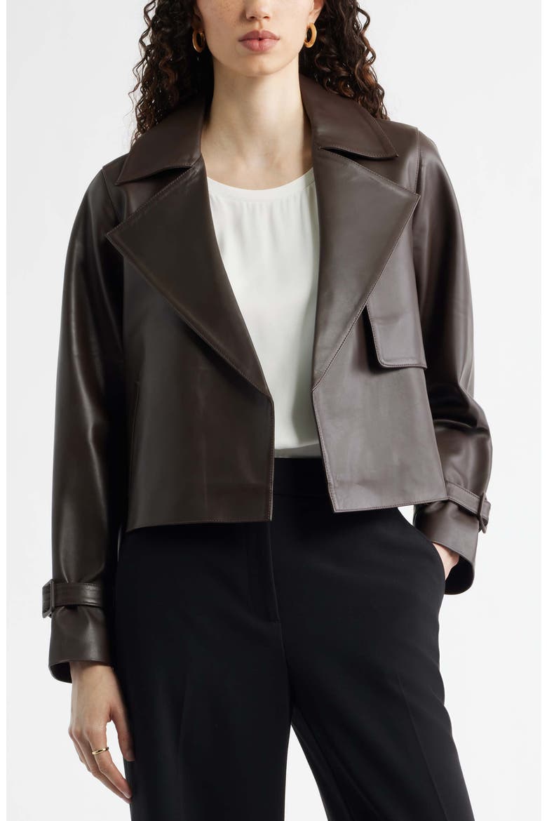 Crop Leather Trench Coat, Main, color, BROWN COFFEE