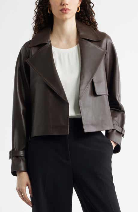 Crop Leather Trench Coat