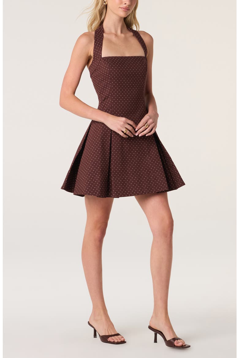 Fit & Flare Minidress, Alternate, color, BROWN POLKADOT