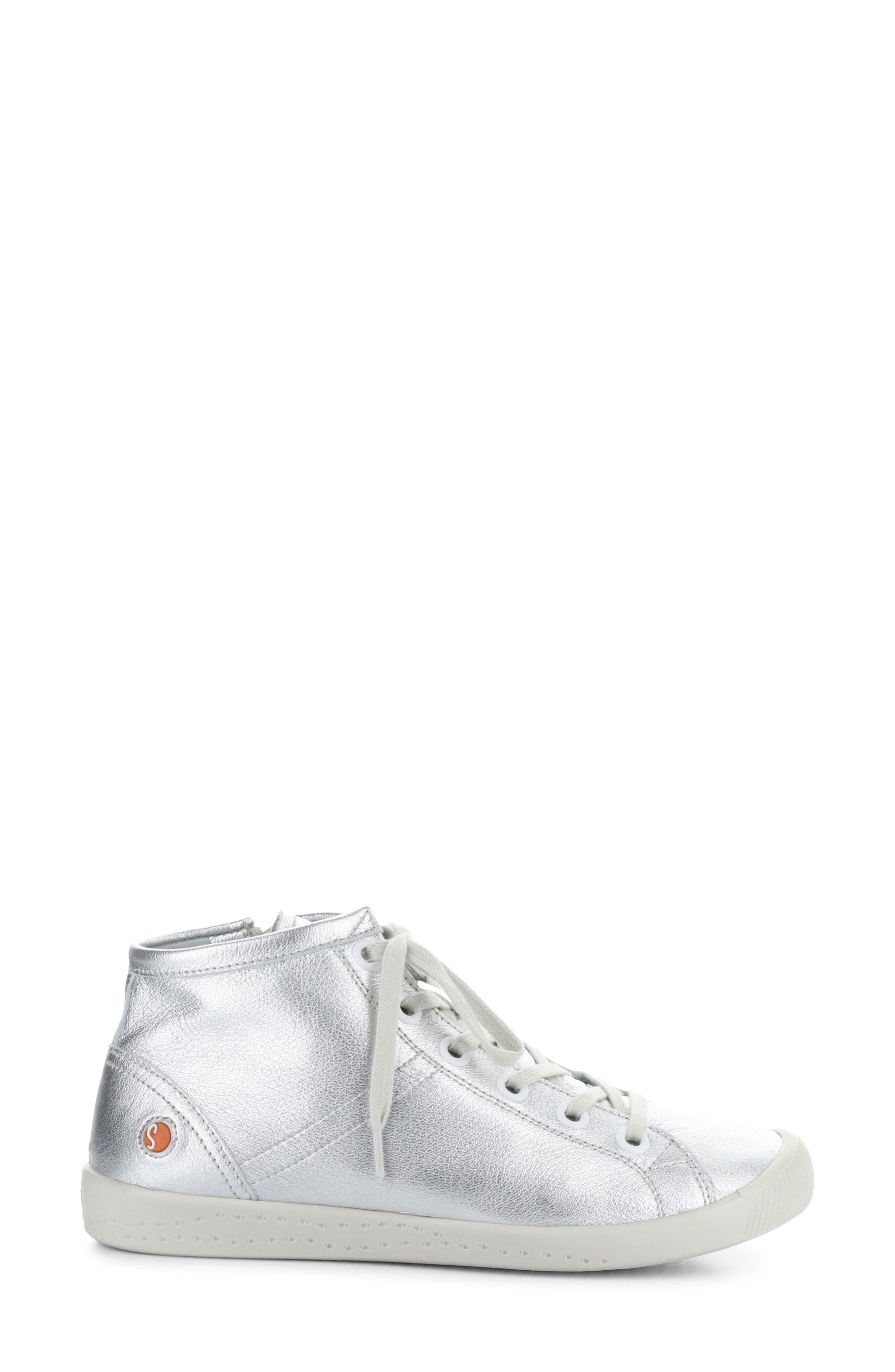 Softinos by Fly London Isleen Mid-Top Metallic Leather Sneaker, Alternate, color, Silver Laminato