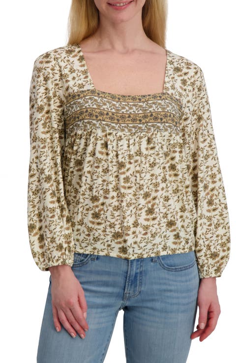 Floral Long Sleever Bubble Hem Cotton Top