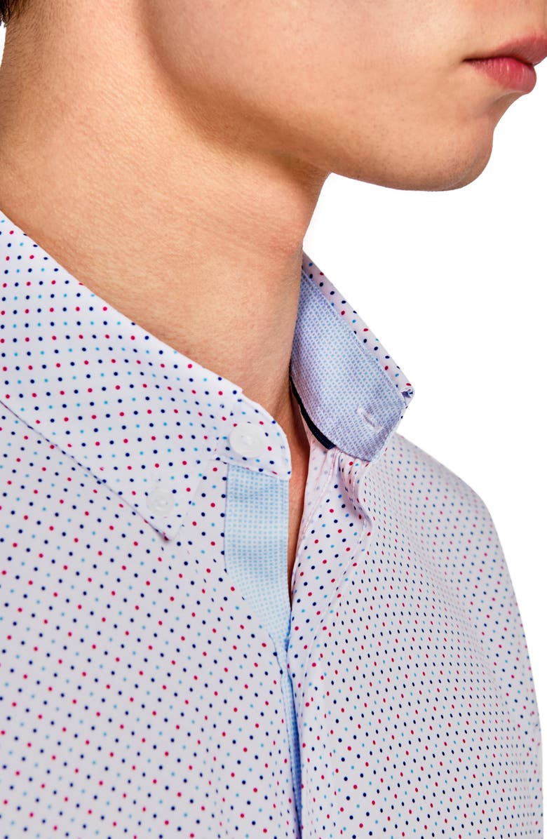 CONSTRUCT Dot Stretch Woven Short Sleeve Shirt, Alternate, color, White Polka Dot
