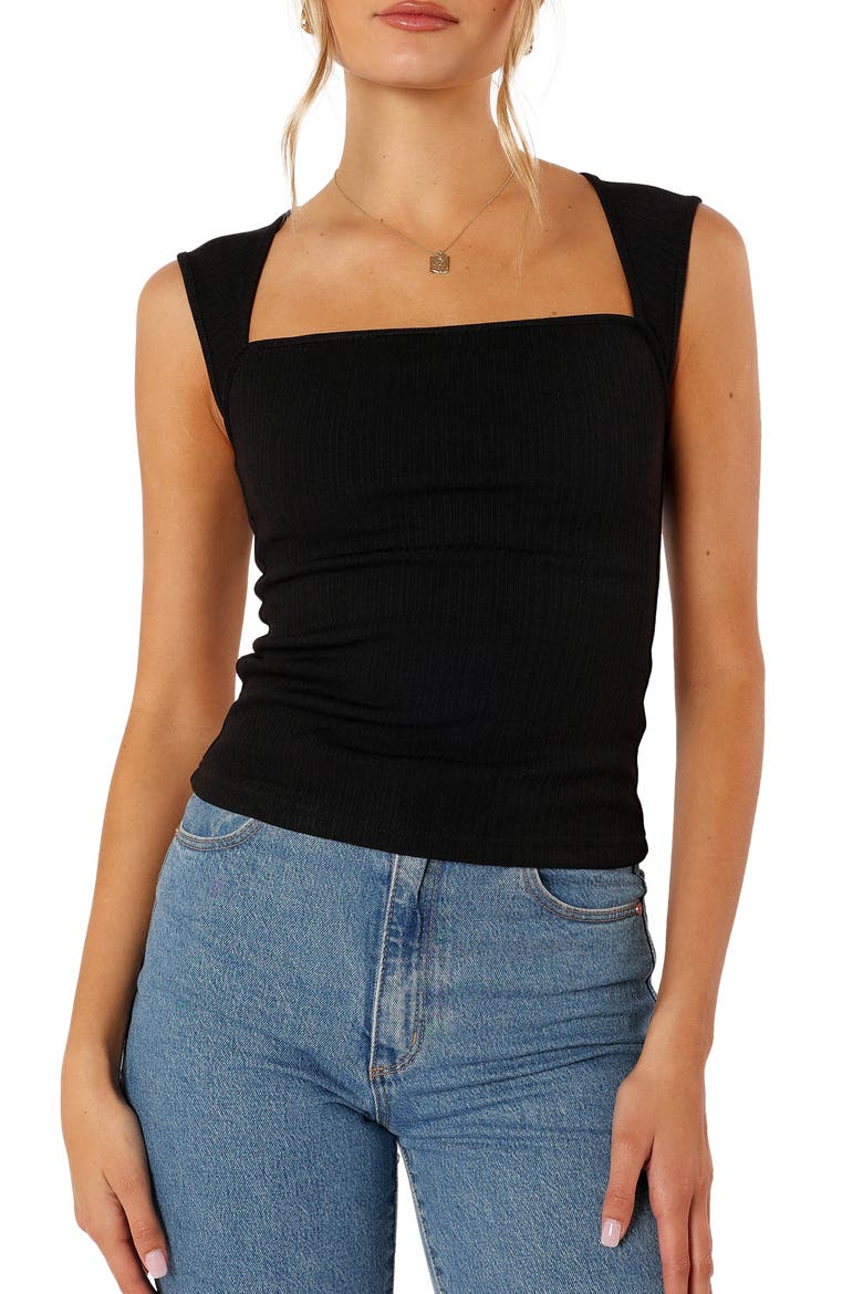 Clara Square Neck Sleeveless Knit Top, Alternate, color, BLACK