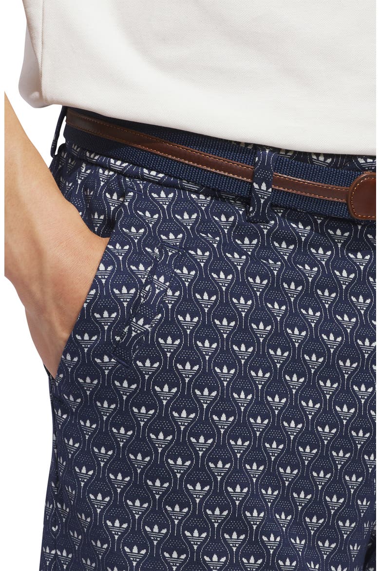 Originals Trefoil & Tee Jacquard Piqué Flat Front Golf Shorts, Alternate, color, NIGHT INDIGO/ CHALK WHITE