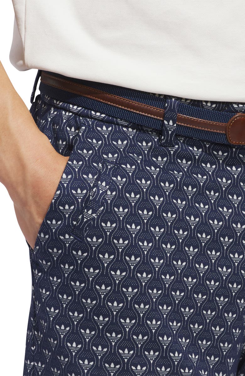 adidas Originals Trefoil & Tee Jacquard Piqué Flat Front Golf Shorts, Alternate, color, Night Indigo/ Chalk White