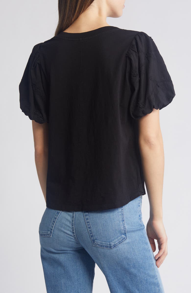 Wit & Wisdom Embroidered Puff Sleeve V-Neck Top, Alternate, color,