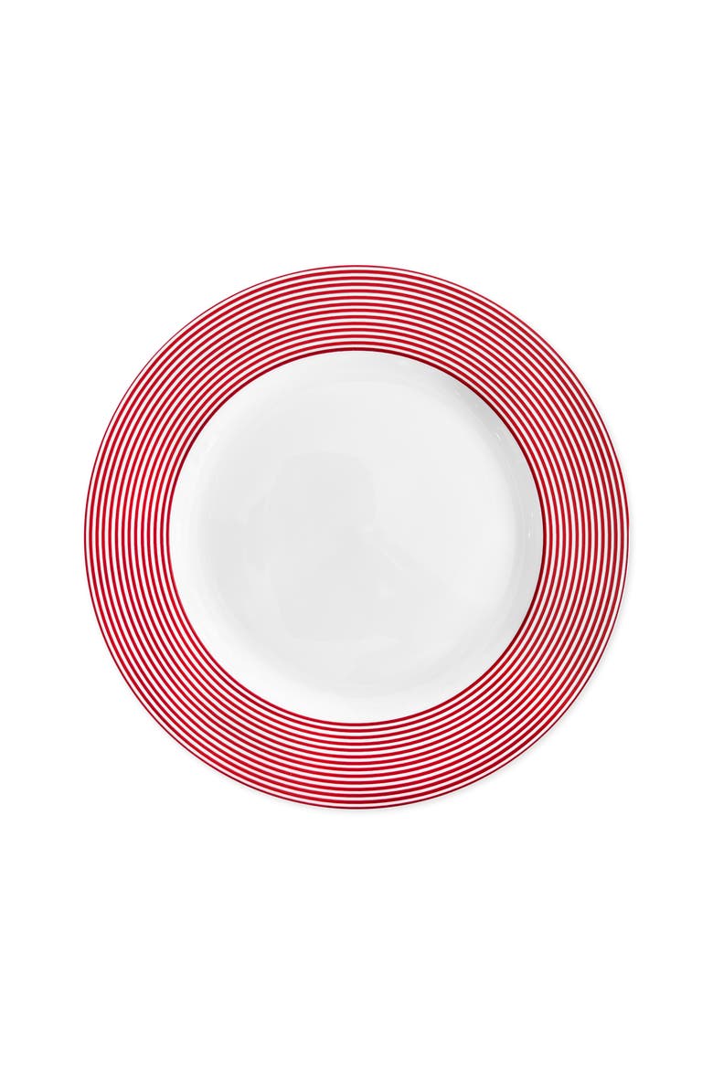 Newport Crimson Stripe Rimmed Dinner Plate  - Porcelain - Set 4, Main, color, RED
