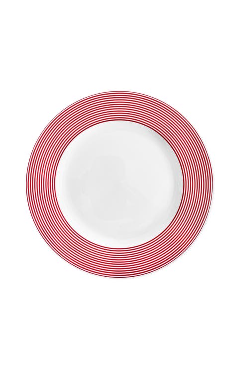 Newport Crimson Stripe Rimmed Dinner Plate  - Porcelain - Set 4