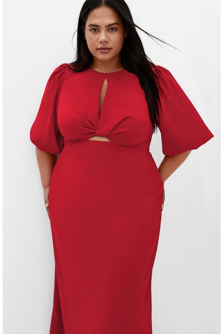 Ines Twist Front Puff Sleeve Maxi Dress, Alternate, color, CHERRY