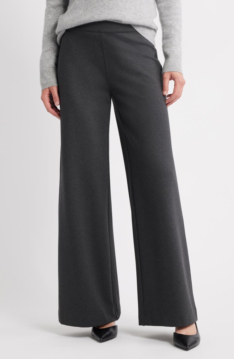 Caslon<sup>®</sup> High Waist Wide Leg Ponte Pants, Main, color, Grey Dark Charcoal Heather