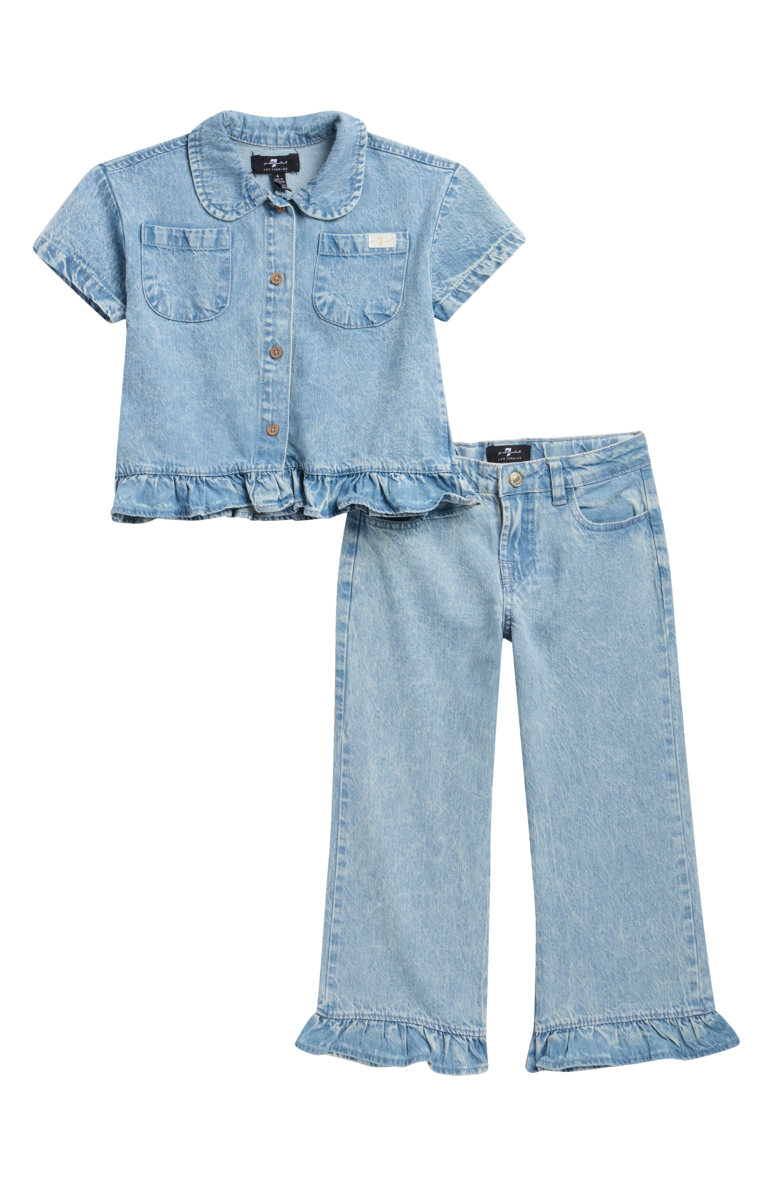 Kids' Ruffle Denim Shirt & Flare Jeans Set