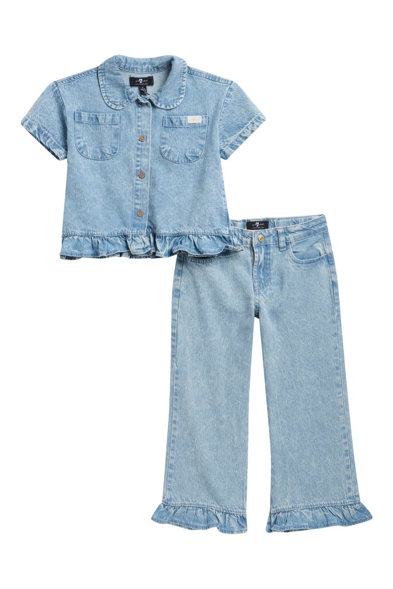 Kids' Ruffle Denim Shirt & Flare Jeans Set, Main, color, LIGHT VINTAGE