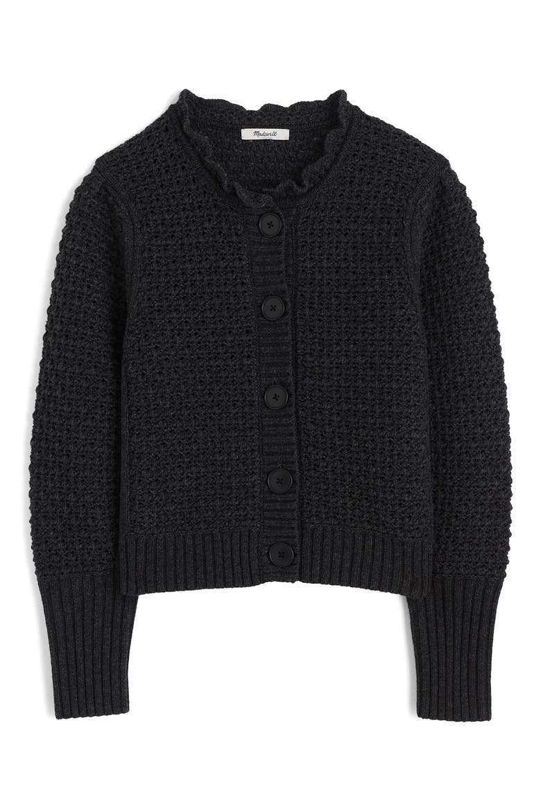 Scalloped Merino Wool Blend Cardigan, Main, color, CHARCOAL