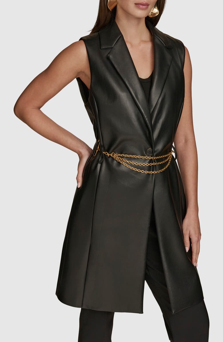 Donna Karan New York Chain Detail Faux Leather Vest, Alternate, color,